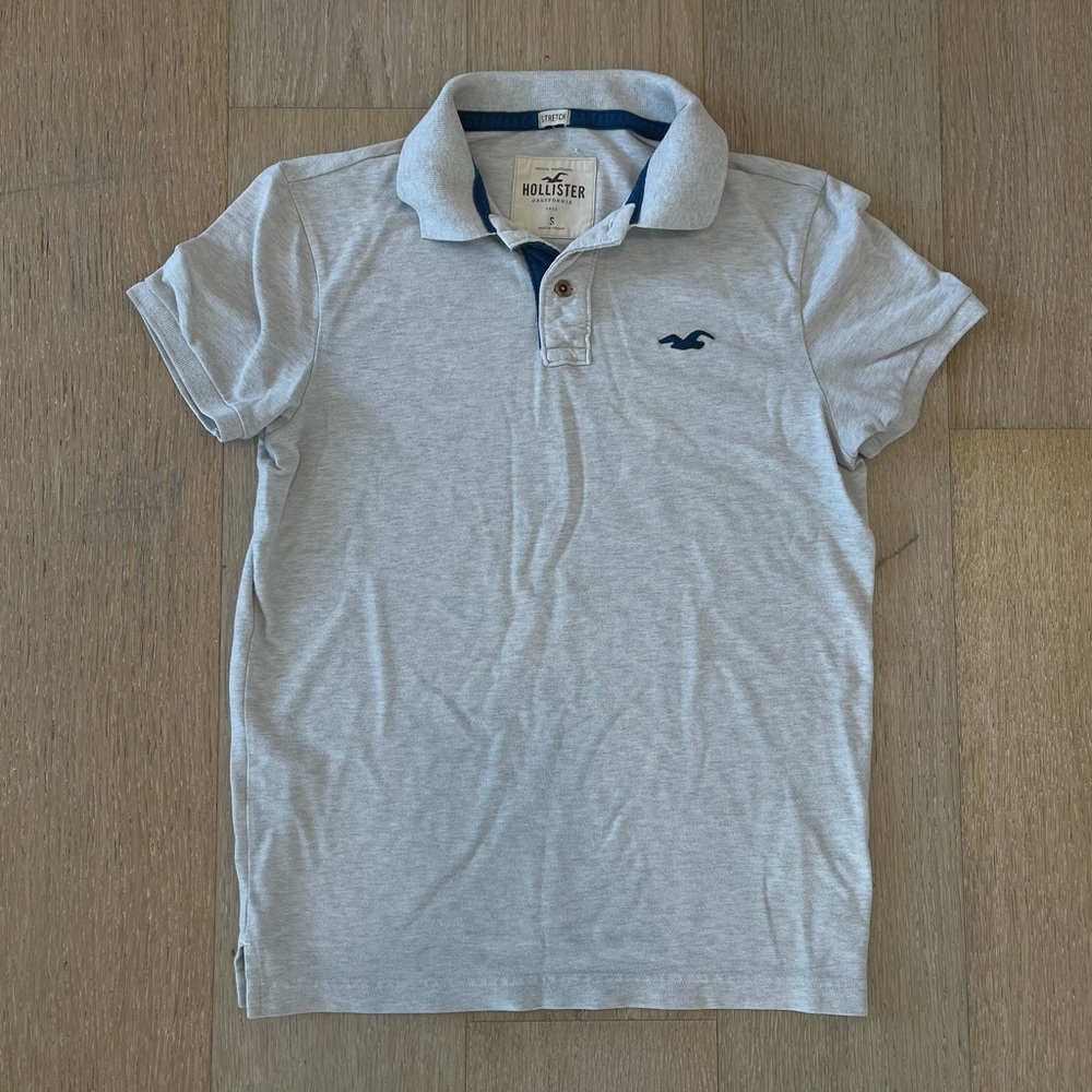 Men’s Hollister California Cotton Stretch Grey Short Sleeve Polo Shirt Small